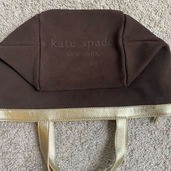 Kate Spade Brown Suede Handbag with Metallic Gold Trim - Picture 5 of 6